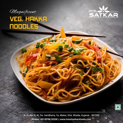 Magnificent Veg. Hakka Noodles #HotelSatkar #kheda #PunjabiFood #Southindianfood #Chinesefood #DiningHall #CommonHall #Purevegetarian #Snack #Sandwich #Pizza #Gujaratithali Noodles Poster, Veg Hakka Noodles, Gujarati Thali, Hakka Noodles, Punjabi Food, Food Menu Design, People Food, Food Pics, Food Poster Design