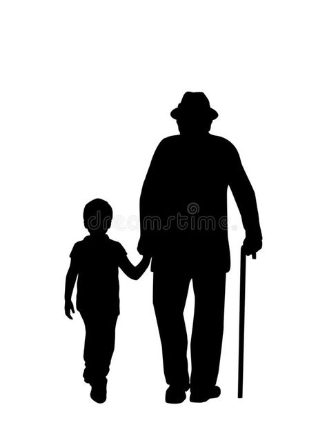 Grandpa And Grandson Drawing, Grandfather And Granddaughter Drawing, Dede Torun, Grandfather Drawing, Father Son Silhouette, Grandfather And Grandson, Grandpa And Grandson, Pear Drawing, Walking Silhouette