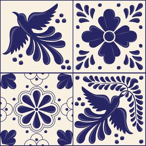 Blue Pottery Designs, Talavera Art, Motif Vector, Talavera Pattern, Talavera Design, Style Tiles, Mexican Pattern, Mexican Talavera Tile, Talavera Tile