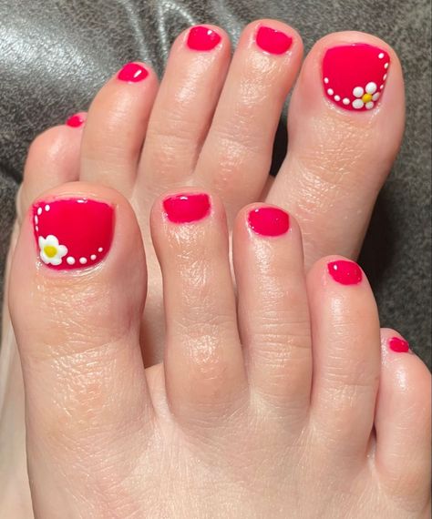 Hot Pink Pedicure Ideas, Feet Gel Polish, Gel Polish Pedicure, Summer Pedi, Nail Designs Easy Diy, Pink Pedicure, Pink Toe Nails, Simple Toe Nails, Gel Polish Designs