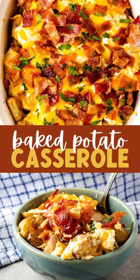 Baked Potato Casserole - EASY GOOD IDEAS Potato Skin Casserole, Diced Potato Casserole, Twice Baked Potato Casserole Recipe, Homemade Potato Skins, Loaded Baked Potato Casserole, Making Baked Potatoes, Twice Baked Potatoes Casserole, Casserole Easy, Baked Potato Casserole