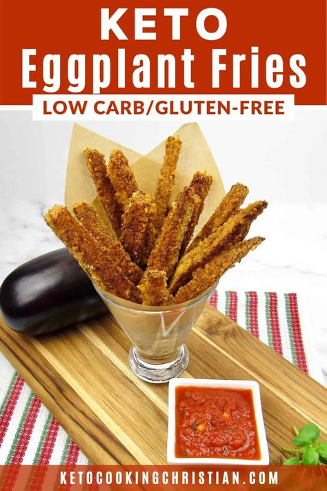 Eggplant Fries - Keto/Low Carb/Gluten-Free If you like eggplant, you are going to love these fries!  They have a great crust that makes them crunchy and packed with amazing flavor!  Serve them with Marinara Sauce and you have a match made in heaven! #ketoeggplant #ketofies #ketoeggplantfries Keto Eggplant, Eggplant Fries, Low Carb Marinara, Low Carb Sauces, Keto Friendly Desserts, Low Carb Sides, Low Carb Side Dishes, Keto Side Dishes, Keto Cooking