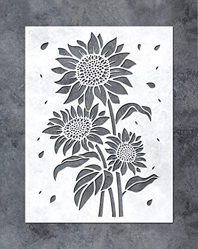 Pola Stensil, Flower Stencil Patterns, Sunflower Stencil, Stencil Wood, Stencil Painting On Walls, Stencil Printing, Wall Art Crafts, Painting Templates, Stencil Templates