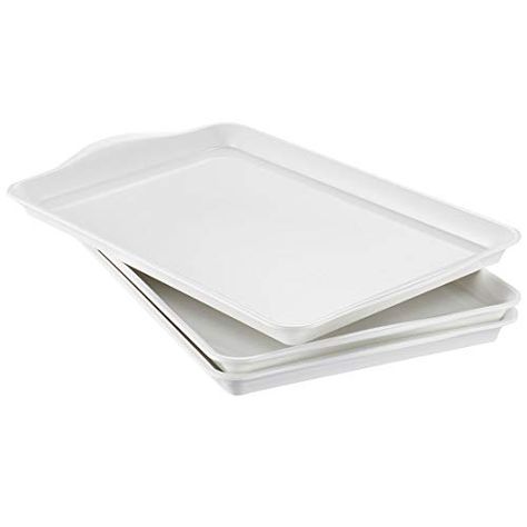 i BKGOO Foodservice White Plastic Tray with Handle Set of 3 Large Melamine Rectangular Serving Platters for Parties, ... Platters For Parties, White Microwave, Patio Entertaining, Plastic Serving Trays, Poolside Dining, Coffee Table Kitchen, Melamine Tray, White Tray, Plastic Tray