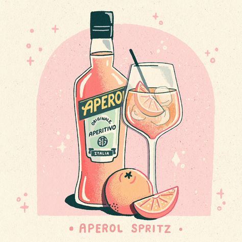 Aperol spritz! cocktail illustration Pinky Orange, Spritz Cocktail, Cocktail Illustration, Orange Drinks, Cocktail Art, Summer Cocktail Recipes, Have A Lovely Weekend, Glitter Art, Fruit Illustration