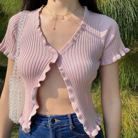 ੈ୨♡୧ on Twitter: "… " Butterfly Clothes, Knitted Shirt, Shirt Korean, Bodycon Dresses Casual, Ribbed Crop Top, Ruffle Shirt, Button Top, Soft Natural, Crop Top Blouse