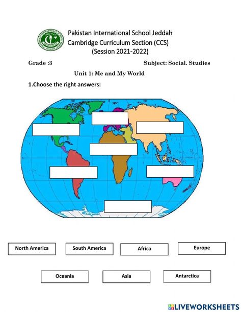 Continent Worksheets For Kids, Social Science Activities, Culture Worksheet, Continents Activities, Reading Comprehension For Kids, Montessori Geography, Geography Worksheets, Geography For Kids, Geography Activities