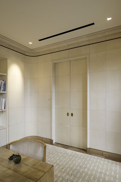 A Parchment Paneled Room Luxurious Office Interior, Dressing Room Doors, Sawyer Berson, Paneled Room, Millwork Details, Design Café, Textured Panels, Storage House, Wall Finishes