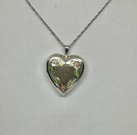 Vintage Sterling Heart Pink & Green Enamel Flower Locket Pendant Necklace  | eBay Vintage Things To Buy, Vintage Heart Pendant, Heart Perfume, Vintage Locket Necklace, Vintage Heart Locket, Vintage Trinkets, Locket Necklace Vintage, Funky Necklace, Silver Locket Necklace