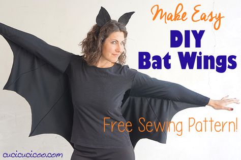 How to make easy DIY bat wings for Halloween (free sewing pattern) - Cucicucicoo Diy Bat Wings, Diy Vampire, Vampire Wings, Bat Wings Costume, Wings Pattern, Handmade Halloween Costumes, Fabric Shears, Halloween 6, Homemade Costume