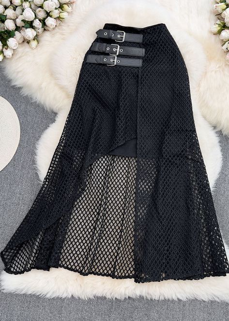 Fashion Black Asymmetrical High Waist Patchwork Tulle Skirt Summer Alternative Fashion Summer, Tutu Women, Net Skirt, Tulle Skirt Black, Woman Personality, Skirt Summer, Pleated Maxi Skirt, Split Skirt, Style Noir