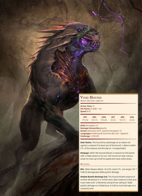 A creature, cast in the form of a savage dog, from the depths of a unknown reality. Active Campaign, Icewind Dale, Dnd Character Sheet, Dnd Classes, Dnd 5e Homebrew, D D Monsters, Dnd Monsters, Game Master, D&d Dungeons And Dragons