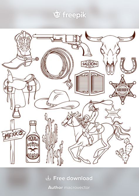 Southwest Svg Free, Wild West Clip Art, Wild West Svg, Wild West Tattoo, Wild West Decorations, Yellowstone Party, Country Drawings, Tattoo Western, Country Tattoo