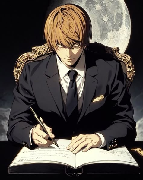 Light Yagami Official Art, Kira Light Yagami, Light Yagami Fanart, Deathnote Light, Yagami Light, Notes Art, Light Yagami, L Lawliet, The Desk