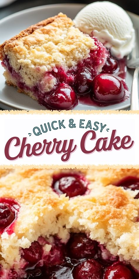 Cherry Dump Cake with Canned Cherries or Fresh Cherries Cherry Crunch Dessert Dump Cakes, Vanilla Cake With Cherry Filling, Recipes With Canned Cherries, Easy Christmas Dump Cake, Cherry Lasagna Dessert, Easy Fruit Desserts Simple, Cherry Dump Cake With Pie Filling, Cherry Cheese Dump Cake, Quick Cherry Desserts