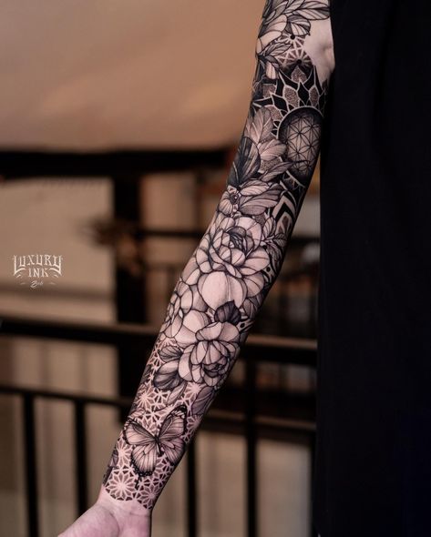 ARM SLEEVE FLORAL GEOMETRIC TATTOO DONE USING @eztattooing @cheyenne_tattooequipment @radiantcolorsink @balmtattooindo 💥DM US FOR BOOKING💥 ▪️WORLD FAMOUS ARTISTS ▪️CUSTOM DESIGNS ▪️AWARD WINNING ARTISTS & STUDIOS ▪️SPONSORED BY THE BEST TATTOO BRANDS ▪️VEGAN INK ▪️INTERNATIONAL HYGIENE STANDARDS ▪️3 LOCATIONS FB/INSTA - @luxuryinkbali @luxuryinkjakarta @luxuryinkcanggu 📲 WA : +6281353701800 ⚜️TATTOO IS FOREVER, BOOK WITH US TODAY FOR THE BEST QUALITY⚜️ #Luxuryinkbali #tattoo #i... Floral And Geometric Tattoo Sleeve, Geometric And Floral Tattoo, Geometric Floral Tattoo Sleeve, Floral Geometric Tattoo, Shoulder Tats, Artists Studios, Seminyak Bali, Geometric Tattoo Design, Floral Tattoo Sleeve