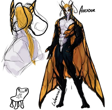 Cicada Humanoid, Butterfly Wing Character Design, Moth Creature Art, Bug People Art, Bug Human Hybrid, Moth Humanoid Male, Cicada Character Design, Bat Folk Dnd, Insect Oc Male