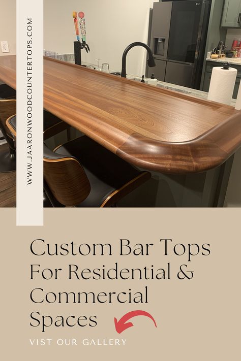 A custom wood bar top Wood Entertainment Unit, Mahogany Bar, Wood Bar Top, Wood Entertainment Center, Bar Tops, Wooden Garden Benches, Entertainment Units, Wooden Coat Rack, Woodworking Hand Tools