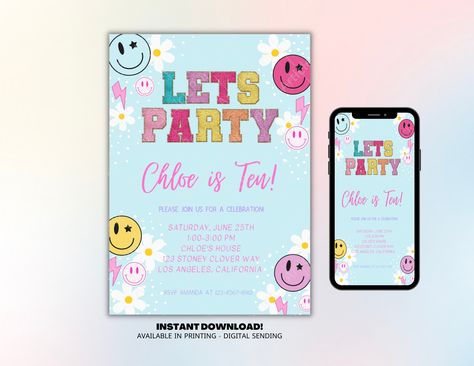 Stoney Clover Birthday Party, 7th Birthday Party For Girls, Smiley Party, Combined Birthday Parties, Letter Invitation, Girl Birthday Party Invitations, Birthday Invites, 10th Birthday Parties, Stoney Clover