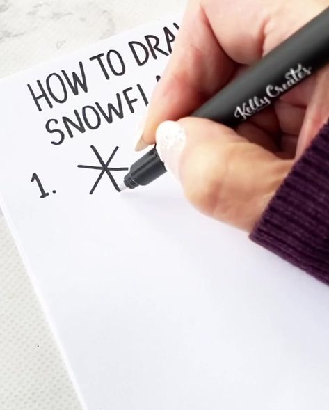 Painting Snowflakes On Wood, Drawing A Snowflake, How To Paint A Snowflake, Snow Flakes Drawing Easy, Simple Snowflake Drawing, How To Paint Snowflakes, How To Draw A Snowflake, How To Draw Snowflakes, Easy Snowflake Drawing