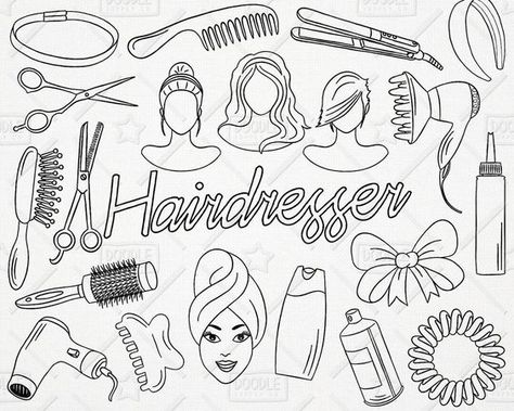 Bullet Journal Icons, Beauty Clipart, Hair Clipart, Hair Dressing, Salon Signs, Drawing Hair, Hair Dresser, Flower Doodles, Modern Cross Stitch Patterns