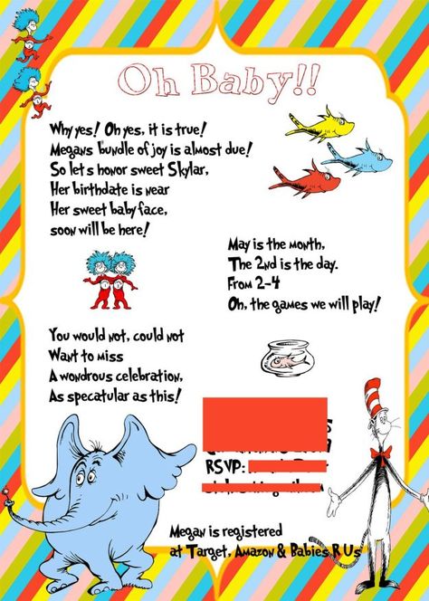 Baby Boy Shower Invites, Dr. Suess, Dr Suess Baby, Dr Seuss Party Ideas, Baby Shower Images, Dr Seuss Baby Shower, Dr. Seuss, Seuss Party, Baby Shower Vintage