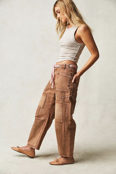 Moxie Pull-On Barrel Jeans | Free People Free People Moxie Jeans, Closet Addition, Barrel Jeans, Jeans Free People, Winter 23, Lovely Legs, Denim Trends, Blue Fits, Paint Splatter