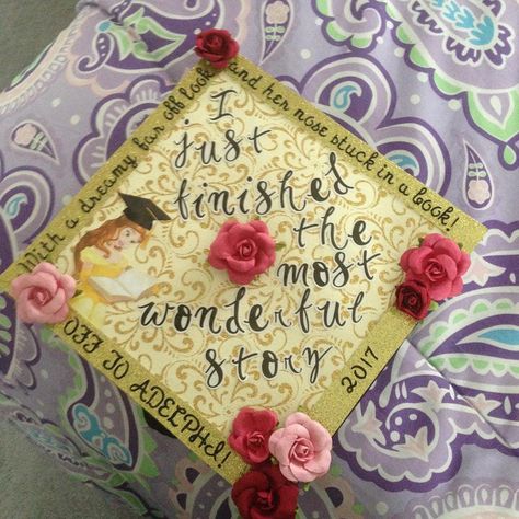 Victoria Avallone (@victoria_avallone) on Instagram: “I knew I had to incorporate beauty and the beast into my grad cap design. I am so happy with how my…” Decorate Graduation Cap, Disney Grad Caps, Grad Cap Design, Disney Graduation Cap, Caps Ideas, Creative Graduation Caps, Graduation Hats, Nurse Graduation Cap, Disney Graduation