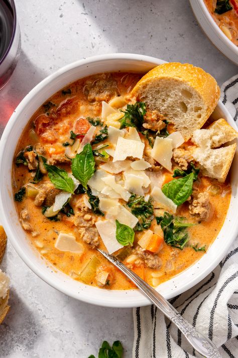 Creamy Italian Sausage and Orzo Soup - Brocc Your Body Italian Sausage And Orzo, Sausage And Orzo, Sausage Orzo, Brocc Your Body, Chicken Couscous, Italian Lunch, Orzo Soup, Healthy Italian, Gourmet Dinner