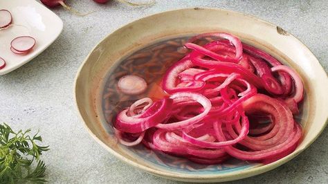 Quick Pickled Onions Recipe | Bon Appetit Pickle Onions Recipe, Quick Pickle, Red Onion Recipes, Quick Pickled Red Onions, Pickle Recipes, Best Sandwich Recipes, Quick Pickled Onions, Quick Pickled, Pickled Red Onions