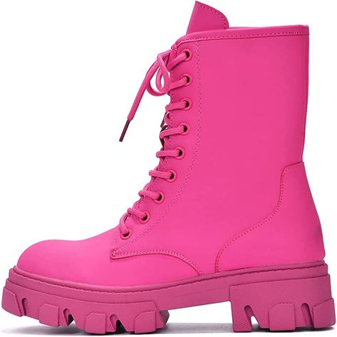 Amazon.com | Cape Robbin Chrisley Combat Boots for Women, Platform Boots with Chunky Block Heels, Womens High Tops Boots - Pink Size 9 | Shoes Nicki Minaj Concert, Combat Boots For Women, Pink Platform Boots, Pink Combat Boots, Platform Combat Boots, Womens Combat Boots, Shoes Boots Ankle, Lace Up Booties, Chunky Block Heels