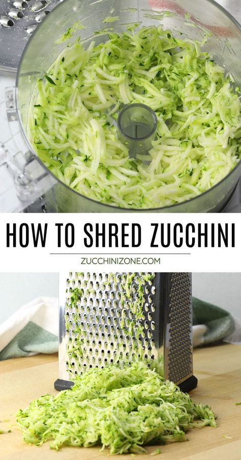 How to shred zucchini by Zucchini Zone. Today we're talking about the best ways to shred zucchini for zucchini bread recipes, baking, cooking, and more. Learn the easiest, as well as most time consuming, ways to shred zucchini. #howtoshredzucchini #howtogratezucchini #foodprocessor #boxgrater #blender #knife #zucchini Shred Zucchini How To, Shredding Zucchini For Bread, Do You Peel Zucchini For Bread, How To Grate Zucchini For Bread, Shredding Zucchini How To, How To Shred Zucchini For Bread, How To Prepare Zucchini For Bread, How To Grate Zucchini, Grating Zucchini How To