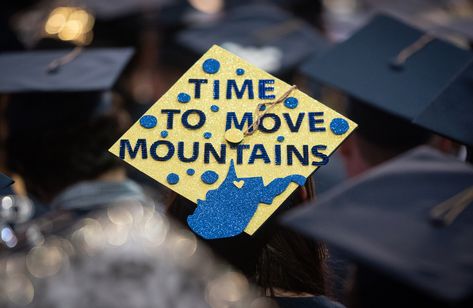 #WVUgrad #graduation #mortarboard #WVU #Mountaineers #LetsGoMountaineers #WestVirginia #WestVirginiaUniversity #Morgantown Wvu Graduation Cap, Wvu Tattoos, Virginia Tech Graduation, Wvu Game Day, Uw Grad Cap, Virginia State University, West Virginia University, Grad Cap Designs, Senior Quotes