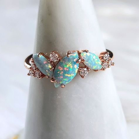 Bomb Party 'She's Always Unique' Lab-Grown Pale Green Fire Opal Rose Gold-Plated Ring Rbp 5491 New With Tags! Size: 11 Msrp: $128 Opal And Diamond Cluster Ring, Opal Cluster Ring, Opal Wedding Ring Set, Fire Opal Engagement Ring, Jewelry 2024, Energy Muse, Rose Gold Opal Ring, Silver Crystal Earrings, Rose Gold Plated Ring