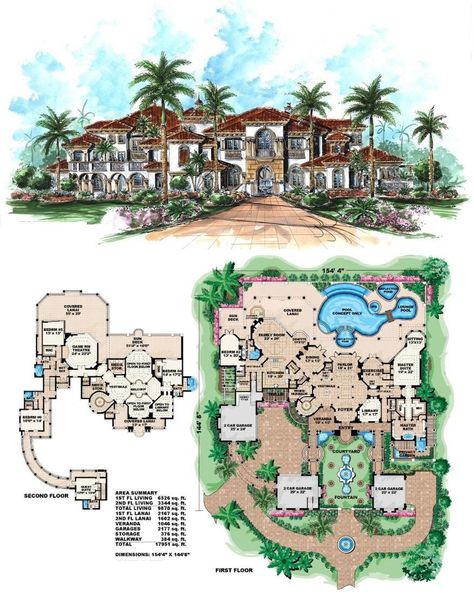 Beach Mansion Floor Plan, Tuscan House Plans, Beach Mansion, Mediterranean Mansion, Mediterranean House Plan, Luxury Plan, House Plans Mansion, Mediterranean House Plans, Mansion Floor Plan