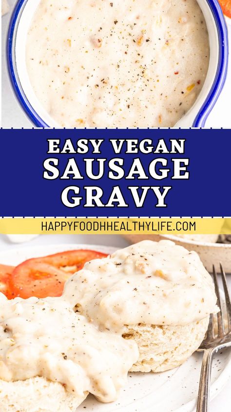 Create a delicious vegan sausage gravy in just 15 minutes with our easy recipe. This creamy, dairy-free gravy is ideal for topping biscuits or serving alongside mashed potatoes. Whether it's breakfast, brunch, or a cozy dinner, this versatile dish is sure to satisfy your cravings without the meat. Dairy Free Sausage Gravy, Vegan Sausage Gravy, Dairy Free Gravy, Breakfast Gravy, Homemade Breakfast Recipes, Sausage Gravy Recipe, Slow Cooker Meatloaf, Vegan Mashed Potatoes, Vegan Gravy