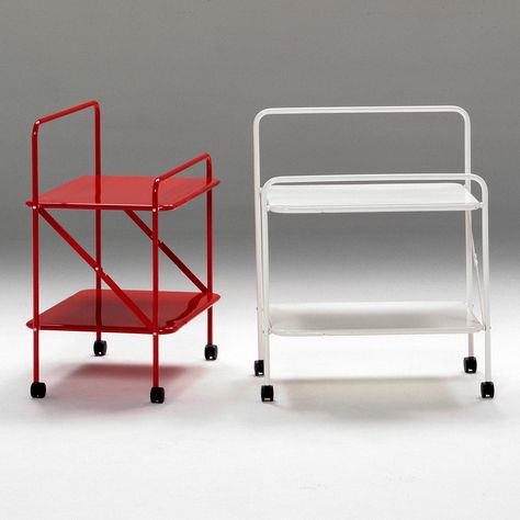 Discover the story behind 1984 metal cart HOFF - IKEA Museum Ikea Trolley, Ikea Cart, Niels Gammelgaard, Metal Cart, Ikea Catalog, Foldable Table, Museum Shop, Red Lacquer, Folded Up