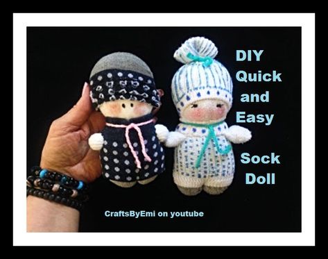 Sock Dolls Diy Easy No Sew, Sock Dolls Diy, Sock Dolls Diy Easy, Diy Doll From Socks, Socks Toys Diy Easy, How To Make Soft Toys With Socks, Easy Hand Sewing, Sock Diy, No Sew Sock Baby Doll