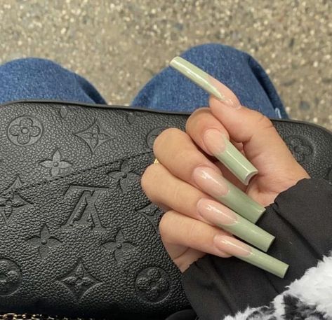 Square XL sage green nails Sage Green Nails, Green Acrylic Nails, Tapered Square Nails, Swarovski Nails, French Tip Acrylic Nails, French Acrylic Nails, Long Acrylic Nails Coffin, Acrylic Nails Coffin Pink, Long Square Acrylic Nails