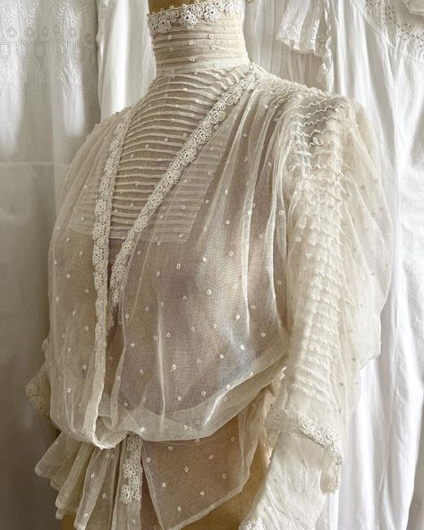 A-MODERNE VINTAGE on Instagram: “✨Beautiful Victorian/ Edwardian dotted tulle net blouse🌝🕊🌝Available on Etsy!✨” Edwardian Fashion Modern, Modern Edwardian Fashion, Modern Victorian Fashion, Edwardian Shirtwaist, 1800s Dresses, Edwardian Blouse, Net Blouse, Victorian Blouse, Net Blouses