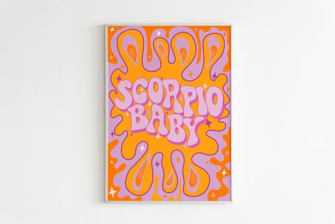 Scorpio Retro Star Sign Horoscope Wall Art/wall Decor/print - Etsy Retro Typography, Custom Mirrors, Main Theme, Personalised Prints, Glitter Fabric, Star Sign, Typography Prints, Wall Art Wall, Art Wall Decor