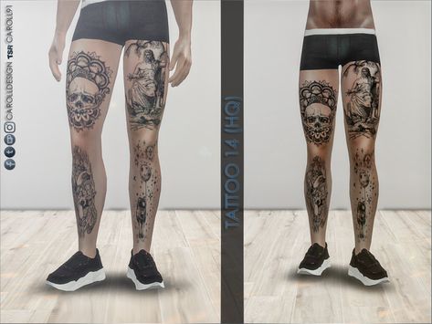 Sims 4 Leg Tattoo, Sims 4 Cc Leg Tattoos, Leg Thigh Tattoos, Hair Tattoo Men, Tattoo Perna, Thigh Tat, Tatted Men, Sims 4 Tattoos, Sims Baby