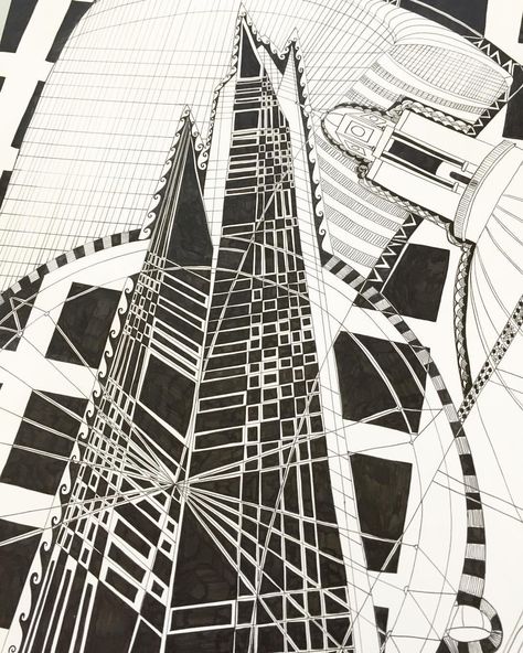 Close up of the Shard from a larger drawing of London buildings London Buildings, The Shard, Architecture Drawing Art, Drawing Art, Architecture Drawing, Drawing Ideas, Ups, Close Up, Art Drawings