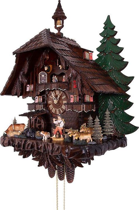 Cuckoo Clock 8-day-movement Chalet-Style 76cm by Hekas Clock Decor Living Room, Coocoo Clock, Black Forest Germany, Cuckoo Clocks, Chalet Style, Felt Crafts Diy, Antique Clock, Clock Art, Antique Clocks