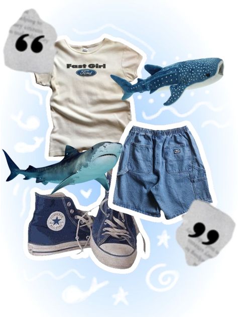 Aquriam Outfit Ideas, Oceanic Outfits, Ocean Style Outfit, Ocean Core Clothes, Watercore Outfits, Fishcore Outfit, Shark Inspired Outfit, Ocean Blue Outfit, Sharkcore Outfits