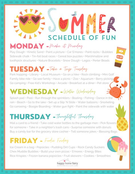 Summer Schedule - FREE Printable - Happy Home Fairy Kids Summer Schedule, Happy Home Fairy, Mom Crafts, Summer Journal, Kids Workshop, Summer Schedule, Summer Fun For Kids, Kids Schedule, Jones Family