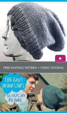 Knitting Gloves Pattern Free, Free Knitted Hat Patterns, Knit Slouchy Hat Pattern, Slouchy Beanie Knit Pattern, Beanie Diy, Mens Hat Pattern, Mens Slouchy Beanie, Slouchy Beanie Pattern, Slouchy Hat Crochet Pattern