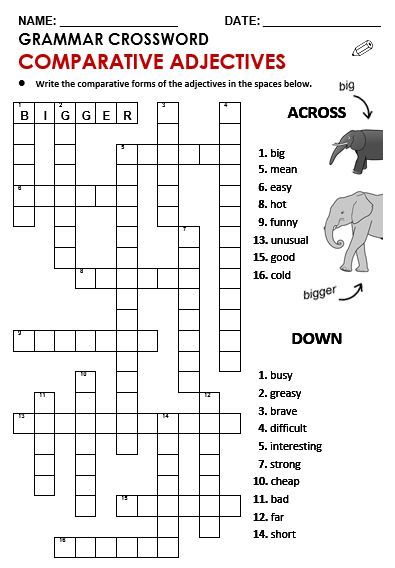 This is a great crossword puzzle to practice comparative adjectives with your ESL students. Esl Grammar Worksheets, Adjective Comparative And Superlative, English Crosswords Worksheets, Comparative Adjectives Grammar, Comparative Adjectives Exercises, Comparatives And Superlatives Worksheets, Comparative And Superlative Worksheets, Comparatives Worksheet, Comparative Adjectives Worksheet