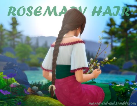 Sims 4 Long Braids Cc, Sims 4 Long Braid, Sims 4 Victorian Hair, Sims 4 Cc Maxis Match Hair Female Long, Sims Lookbook, Sims 4 Decades Challenge, Rosemary Hair, Female Hairstyles, Edwardian Hairstyles