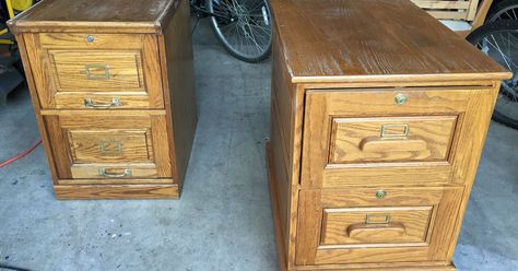 From Drab to Fab -- Updating Oak Filing Cabinets With Paint | Hometalk Painted Wood Filing Cabinet, Furniture File Cabinet, Wood Filing Cabinet Makeover, Wood File Cabinet Makeover, Wooden File Cabinet, File Cabinet Makeover, Diy Recycled Projects, Furniture Remodeling, Refinish Furniture